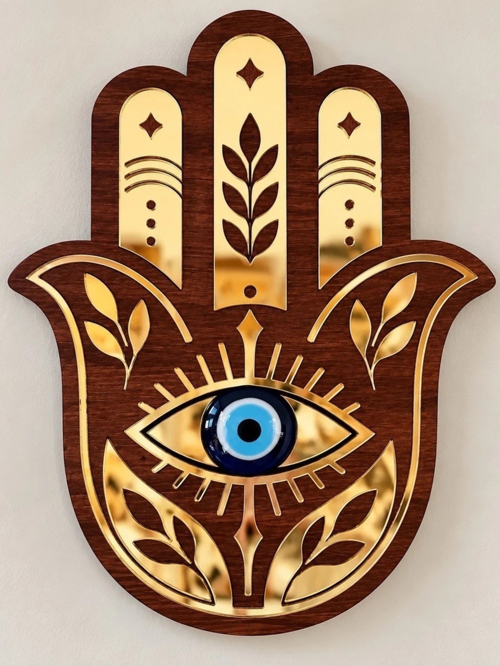 Hamsa Hand Evil Eye Wall Decor in Brown & Gold